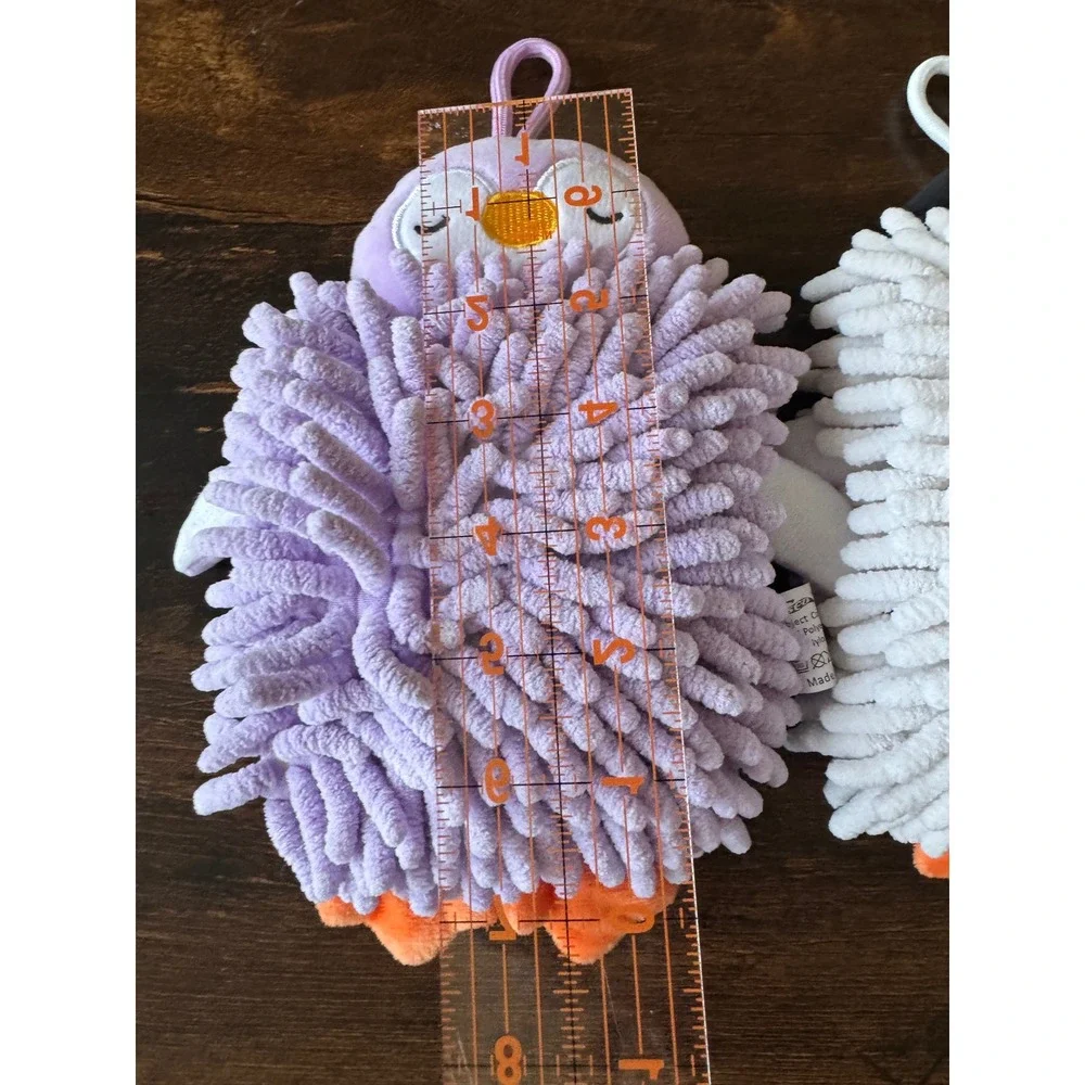 Set of 2 Penguin Chenille Microfiber Hand Towels Purple White Hanging Loops